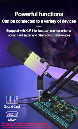 USB/XLR Dual-Mode Desktop Microphone, RGB Lighting, 3.5mm Monitoring Jack, Professional Live Broadcast (Microphone Boom Arm Dual Cable Clip) - style: Microphone Boom Arm Dual Cable Clip