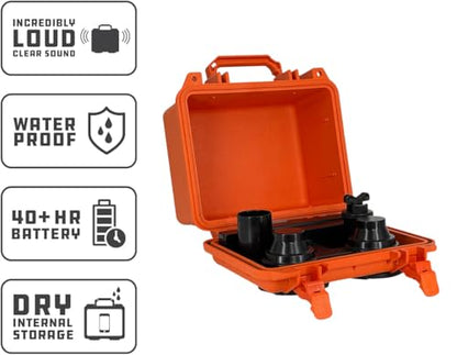 Waterproof, Portable, and Rugged Outdoor Bluetooth Speakers. Loud Sound + Deep Bass, 40+ hr Battery Life, Dry Box + USB Charging, Multi-Pairing Party Mode (Haast Orange, DB2)