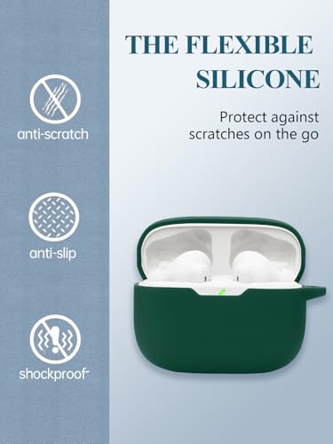 Case for JBL Vibe Beam 2/Vibe Beam - True Wireless Noise Cancelling Earbuds, Soft Silicone Protective Portable Scratch Shock Resistant Shell with Cleaner Kit & Carabiner & Lanyard，Green - color: GREEN