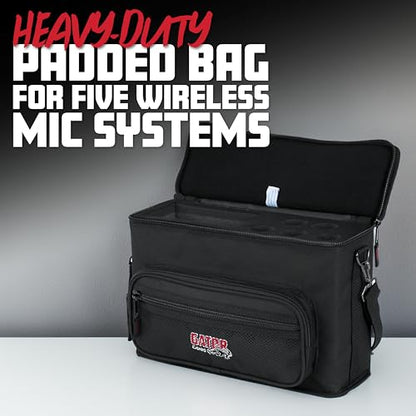 Gator Cases Padded Microphone Carry Bag, Holds (5) Wireless Microphone Systems, (GM-5W)
