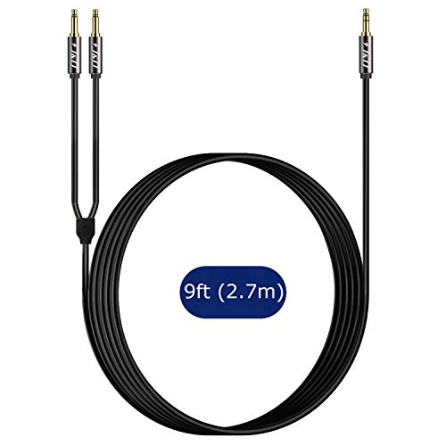 J&D Airplane Airline Flight Cable for Headphones, 3.5mm 1/8 inch TRS Male to Dual 3.5mm 1/8 inch TS Male Gold Plated Copper Shell Heavy Duty, 9 Feet - size: 9 Feet