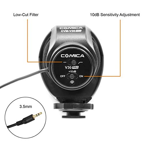 comica CVM-V30-PRO-B Supercardioid Directional Shotgun Microphone with 3.5mm Jack, Black