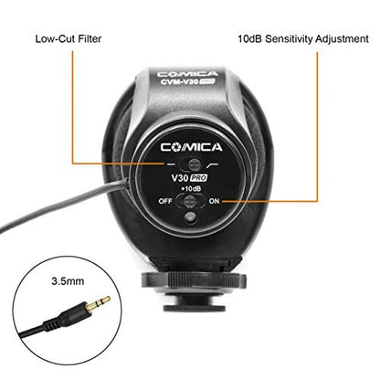 comica CVM-V30-PRO-B Supercardioid Directional Shotgun Microphone with 3.5mm Jack, Black
