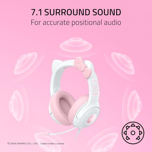 Razer Kraken Kitty V2 USB Wired Headset w/Kitty Ears, Hello Kitty Edition