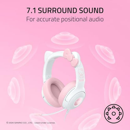 Razer Kraken Kitty V2 USB Wired Headset w/Kitty Ears, Hello Kitty Edition