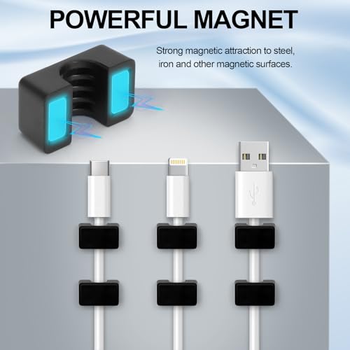 10 Pack Magnetic Cord Holder, Strong Magnet Cable Clips, Cable Holder | Magnet Wire Management for Office, Under Desk, Nightstand, Car, Kitchen, Reusable Desk Cable Organizers