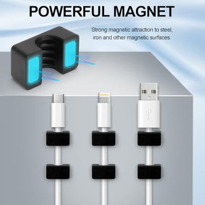 10 Pack Magnetic Cord Holder, Strong Magnet Cable Clips, Cable Holder | Magnet Wire Management for Office, Under Desk, Nightstand, Car, Kitchen, Reusable Desk Cable Organizers