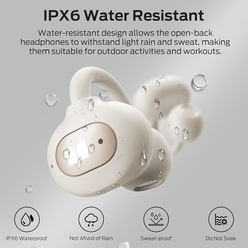 Monster Open Ear AC339 Earbuds, Bluetooth 6.0 Earphones Stereo Sound, Open Ear Clip Wireless Earbuds 40 Hours Playback, with Smart Digital Display Design, Touch Control, IPX6 Waterproof,Beige