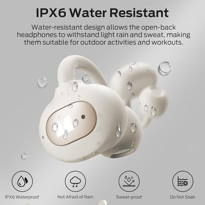 Monster Open Ear AC339 Earbuds, Bluetooth 6.0 Earphones Stereo Sound, Open Ear Clip Wireless Earbuds 40 Hours Playback, with Smart Digital Display Design, Touch Control, IPX6 Waterproof,Beige