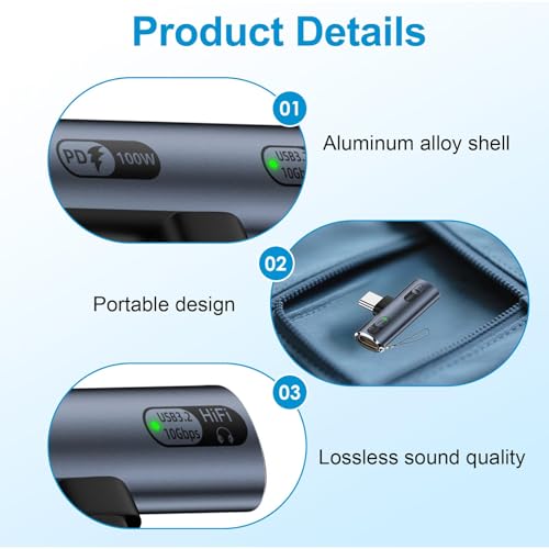 USB C Splitter with 100W Fast Charging Compatible with iPhone 16/15 Series | 2 in 1 Dual USB C Headphone and Charger Adapter USB3.2 10Gbps Data Transfer Compatible with Galaxy S24/S23, iPad, MacBook