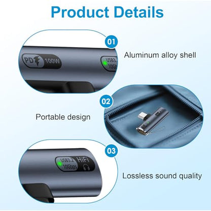 USB C Splitter with 100W Fast Charging Compatible with iPhone 16/15 Series | 2 in 1 Dual USB C Headphone and Charger Adapter USB3.2 10Gbps Data Transfer Compatible with Galaxy S24/S23, iPad, MacBook
