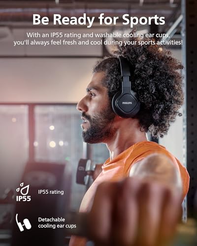 Philips A4216 Wireless Sports Headphones, up to 35 Hours Play time, Washable Cooling Ear-Cup Cushions, IP55 Water/dust Protection, Bluetooth + 3.5 mm Audio Port, Built-in Microphone TAA4216BK,Black - style: A4216 Over-ear Headphone