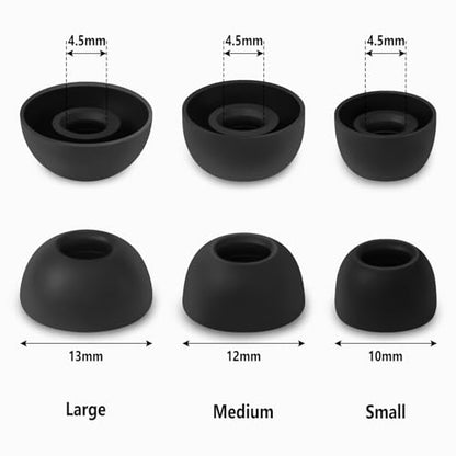 Geiomoo Silicone Ear Tips for JBL Tune Buds, Replacement Eartips Earbuds Earpads (Black, L/M/S)