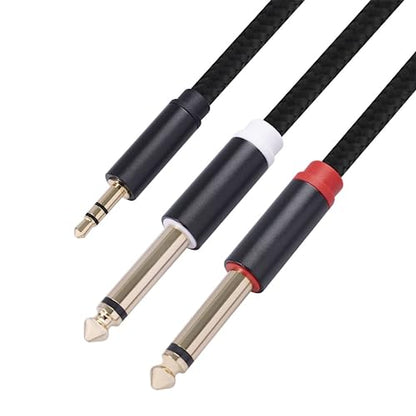 2Pack 16Ft 3.5mm TRS to Dual 6.35mm Stereo Cable 1/8 TRS to Dual 6.35mm 1/4 TS Mono Y Splitter Audio Cord Adapter for Smartphone, Mixer,PC, CD Player, Speakers and Home Stereo System - size: 16.4FT/2Pack