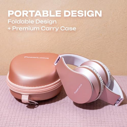 PowerLocus Wireless Bluetooth Over-Ear Stereo Foldable Headphones, Wired Headsets with Built-in Microphone for iPhone, Samsung, LG, iPad (Rose Gold) - color: Rose Gold