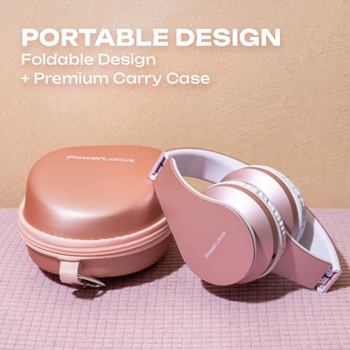 PowerLocus Wireless Bluetooth Over-Ear Stereo Foldable Headphones, Wired Headsets with Built-in Microphone for iPhone, Samsung, LG, iPad (Rose Gold) - color: Rose Gold