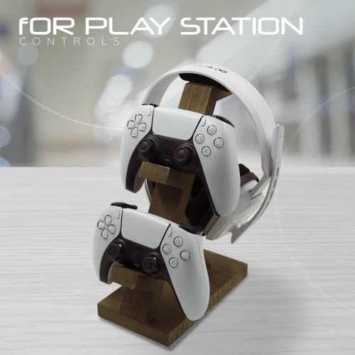 Wooden Headset & Controller Stand for Desk – Gaming Headphone and Gamepad Holder