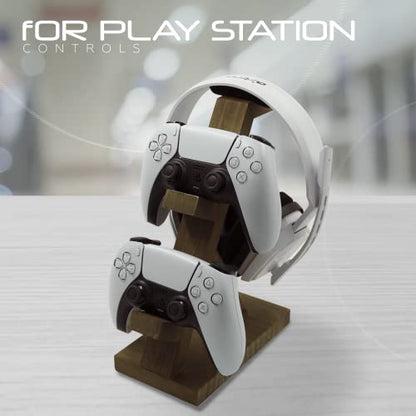 Wooden Headset & Controller Stand for Desk – Gaming Headphone and Gamepad Holder