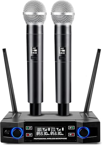 Wireless Microphone System，Dual VHF Dynamic Handheld Mic Set-W100U | SNR ≥110dB, 18dBm Transmission, 164ft Long Range, Plug & Play, Cordless Dynamic Microphones for Singing, Karaoke, Church, DJ