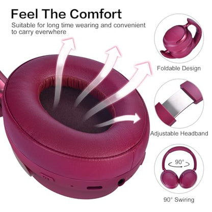 B8 Bluetooth Headphones Over Ear, 6 EQ Music Modes and 50H Playtime Deep Bass Wireless Headphones with Mic, Lightweight Folding HiFi Stereo Headset for iPad/Travel/Tablet/PC/Home Red - color: Red