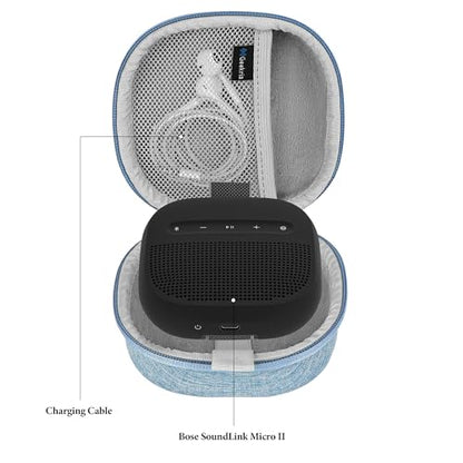 Geekria Hard Shell Carrying Case Compatible with Bose SoundLink Micro II Bluetooth Speaker, Portable Travel Bag with Cable Storage, Protective Cover with Keychain Hook (Blue) - color: Blue