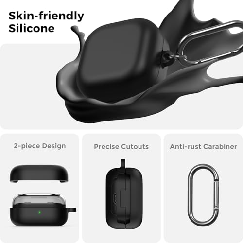 AhaStyle Silicone Case for Samsung Galaxy Buds4 and Galaxy Buds4 Pro (2026) | Skin-Friendly Soft Touch, Full Protection, Shockproof, Wireless Charging, Galaxy Buds4 Series Accessories, for Men Women - color: Galaxy Buds4/Buds4 Pro, Black