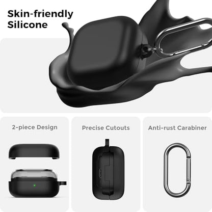 AhaStyle Silicone Case for Samsung Galaxy Buds4 and Galaxy Buds4 Pro (2026) | Skin-Friendly Soft Touch, Full Protection, Shockproof, Wireless Charging, Galaxy Buds4 Series Accessories, for Men Women - color: Galaxy Buds4/Buds4 Pro, Black