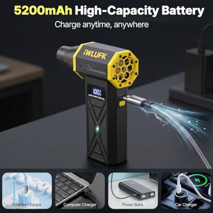 Electric Compressed Air Duster, 130,000RPM Super Power Cordless Rechargeable Electronic Dust Blower, 4-Gear Adjustable Mini Duster for Electronics Computer PC Keyboard Home Car Workshop Outdoor