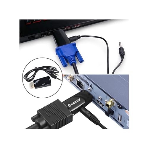 Guamar HDMI to VGA Adapter Converter with 3.5mm Audio Jack Cable for Older Monitor TV Computer Laptop PC Projector Desktop - 1080P HDMI Male to VGA Female Display Gold-Plated