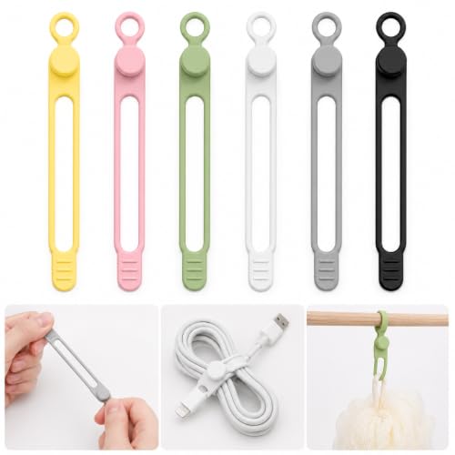 Silicone Cable Organizer 6 Pack Reusable Cord Straps for Charger Wires