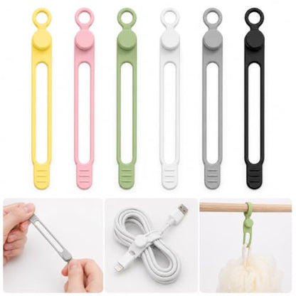 Silicone Cable Organizer 6 Pack Reusable Cord Straps for Charger Wires