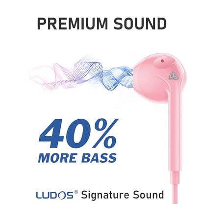 LUDOS Zenith Wired Earbuds in-Ear Headphones, 5 Year Warranty, Earphones - color: Pink, size: 3.5 mm
