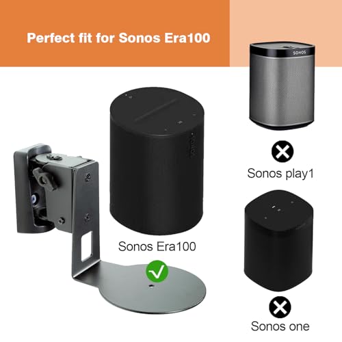 Monzlteck Wall Mount Bracket for Sonos Era 100, Heavy Duty Metal Smart Speaker Holder, Full Motion Swivel and Tilt (3° to -23°), ±45° Horizontal Rotation, Tool-Free Adjustment, Easy Installation