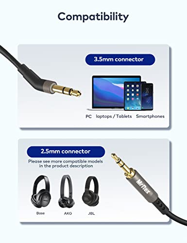 Mr Rex 2.5mm to 3.5mm Cable Compatible with Bose 700 QuietComfort QC45 QC35II QC35 QC25Noise Cancelling Headsets, JBL E45BT E55BT Wireless Bluetooth Headphones Replacement Cord Aux Wire (1-Pack, 10FT) - size: 1-Pack, 10FT