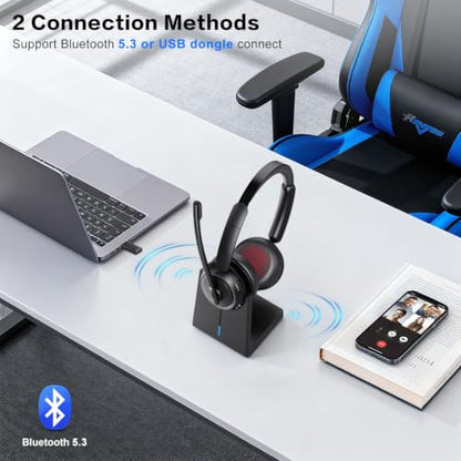 Wireless Headset with Mic for Work, Bluetooth Headphones with Microphone (Noise Cancelling & Mute Button), Wireless Headset with mic for Work/Computer/PC/Laptop/Cell Phones/Call Center/Teams/Zoom/Home