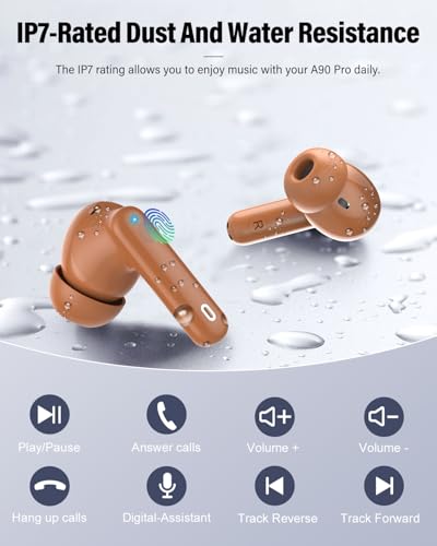Wireless Earbuds, Bluetooth 5.4 Headphones Bass Stereo/Clear Calls, Brown | Ear Buds with Noise Cancelling Mic LED Display in Ear Earphones IP7 Waterproof 36H Bluetooth Earbuds for Phones/Sport/Laptop - color: Brown