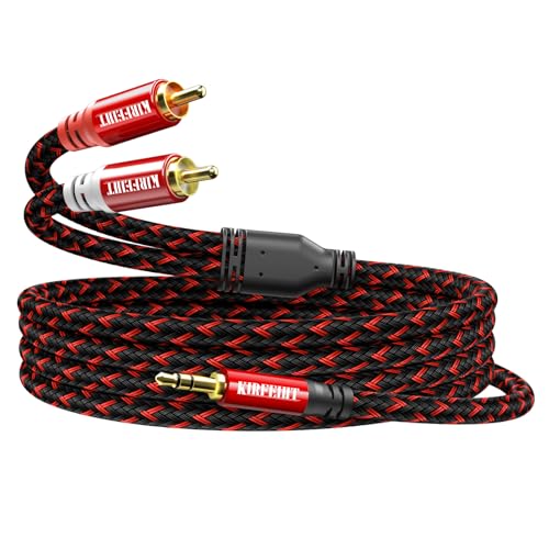KIRFEIHT RCA to 3.5mm Audio Cable - 6FT AUX OFC Core Cord RCA Cables with Nylon Braided 1/8 Gold-Plated Connectors for Smartphones, Tablets, Speakers, HDTV, Amplifiers - Red & Black - size: 6FT, style: 2RCA TO 3.5MM