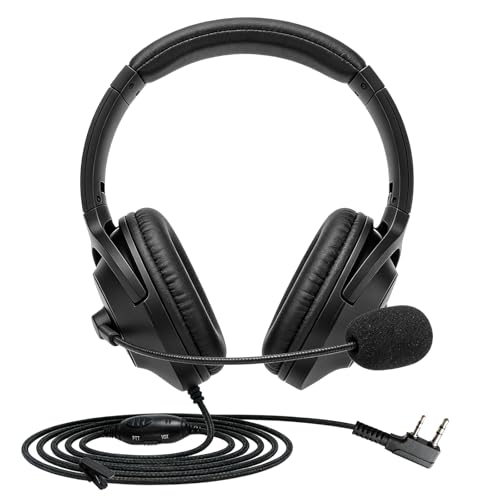 WODASEN Over Ear Noise Cancelling Overhead Headset with Boom Mic PTT VOX Headphone 2 Pin Walkie Talkie Earpiece for Baofeng UV-5R UV-82 AR-152 BF-F8HP BF-888S Retevis RT17 RT21 Kenwood Radio
