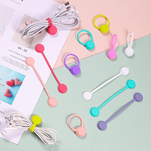 LUTER 16 Pieces Magnetic Clips Straps Cables Organizers Cord Reusable Silicone Cable Ties for Cable Earphone Line USB Cables Charging Pens Keychain (8 Colours)