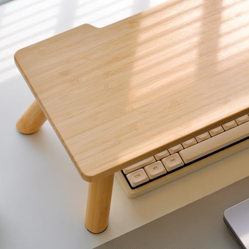 Bamboo Monitor Stand Riser with Cable Routing Slot and Storage