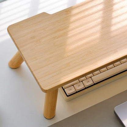 Bamboo Monitor Stand Riser with Cable Routing Slot and Storage