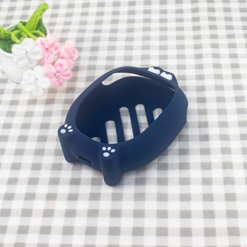 Soft Silicone Case for JBL CLIP5 Bluetooth Speaker Protective Cover Anti-Slip and Anti-Fall Fun Design with Paw Prints & Eyes Solid-Color Protector Sleeve (Blue) - color: Blue