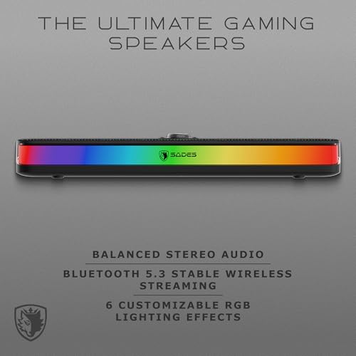 Sades Posevolt USB Soundbar with Bluetooth 5.3, RGB Lighting, 2.0 Channel Stereo Speaker for PC, Laptop, Desktop, Gaming Setup.
