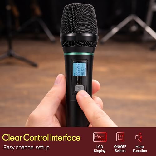 Pyle 4 Channel Wireless Microphone System with 4 Handheld Wireless Mics, UHF Cordless Microphones with Selectable Frequencies, Rack Mount Receiver for Karaoke, Church, DJ, Singing & PA Systems - style: 4-Channel Handheld