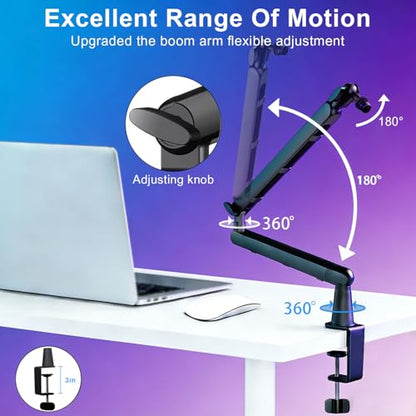 Aqdocvf Microphone Boom Arm - Heavy Duty Low Profile Metal Mic Arm Stand | Sturdy Microphone Arm with Desk Clamp & Cable‑Management, for Shure SM7B‑MV7, Blue Yeti, AT2020, Podcast, Gaming & Streaming