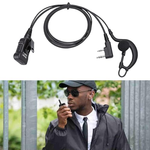 G Shape 2 Way Radio Earpiece Headset, Noise Filtering Speaker PTT Mic for 2 Pin Radios