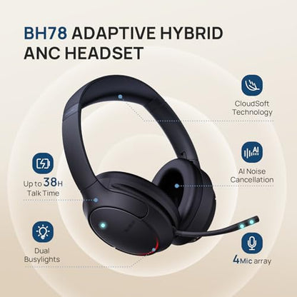 Yealink BH78 Bluetooth Headset Noise Cancelling with Mic Over Ear Headphone