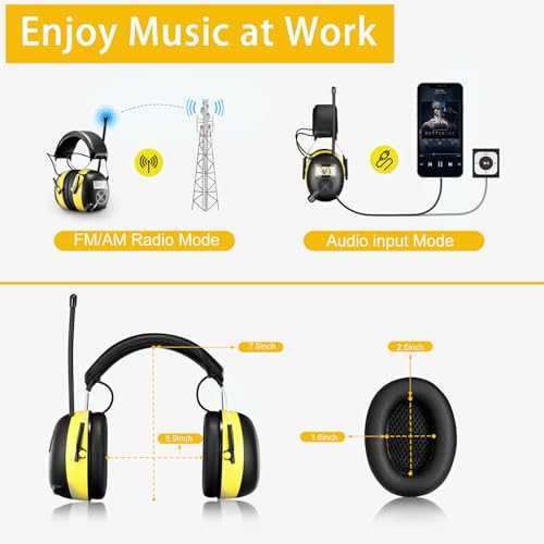 BJKing AM/FM Radio Headphones with Digital Display EP003, 30dB AM FM Hearing Protection Safety Ear Muffs, Ear Protection Headphone for Mowing, Landscaping, Shooting and Construction Black-Orange - color: Orange