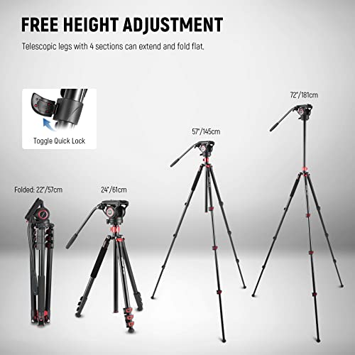 NEEWER 72" Fluid Head Video Tripod Monopod, Aluminum Alloy QR Plate Compatible with DJI RS Gimbal, 360° Pan & +90°/-70° Tilt for DSLR Camera Camcorder, Max Load 13.2lb/6kg, TP72A - style: TP72A