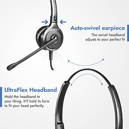 Leitner LH245 Corded Office Phone Headset for Landline Desk Phones | Corded landline, desk phones, Cisco, Yealink, Polycom, Avaya, Mitel, virtually every desk phone, lightweight, 5-year warranty - size: Standard Earpad